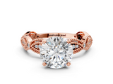 Rose gold Round Solitaire Milgrain Diamond Engagement Ring with Bezel and Marquise Band_119