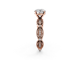 Rose gold Round Solitaire Milgrain Diamond Engagement Ring with Bezel and Marquise Band_121