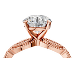 Rose gold Round Solitaire Milgrain Diamond Engagement Ring with Bezel and Marquise Band_123