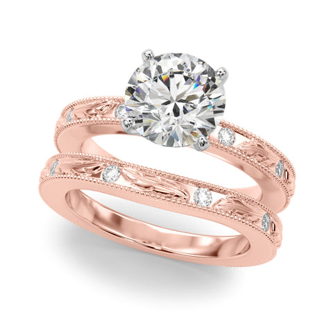 Rose gold Round Solitaire Milgrain Engagement Ring with Filigree Band and Four-Prong Setting 1
