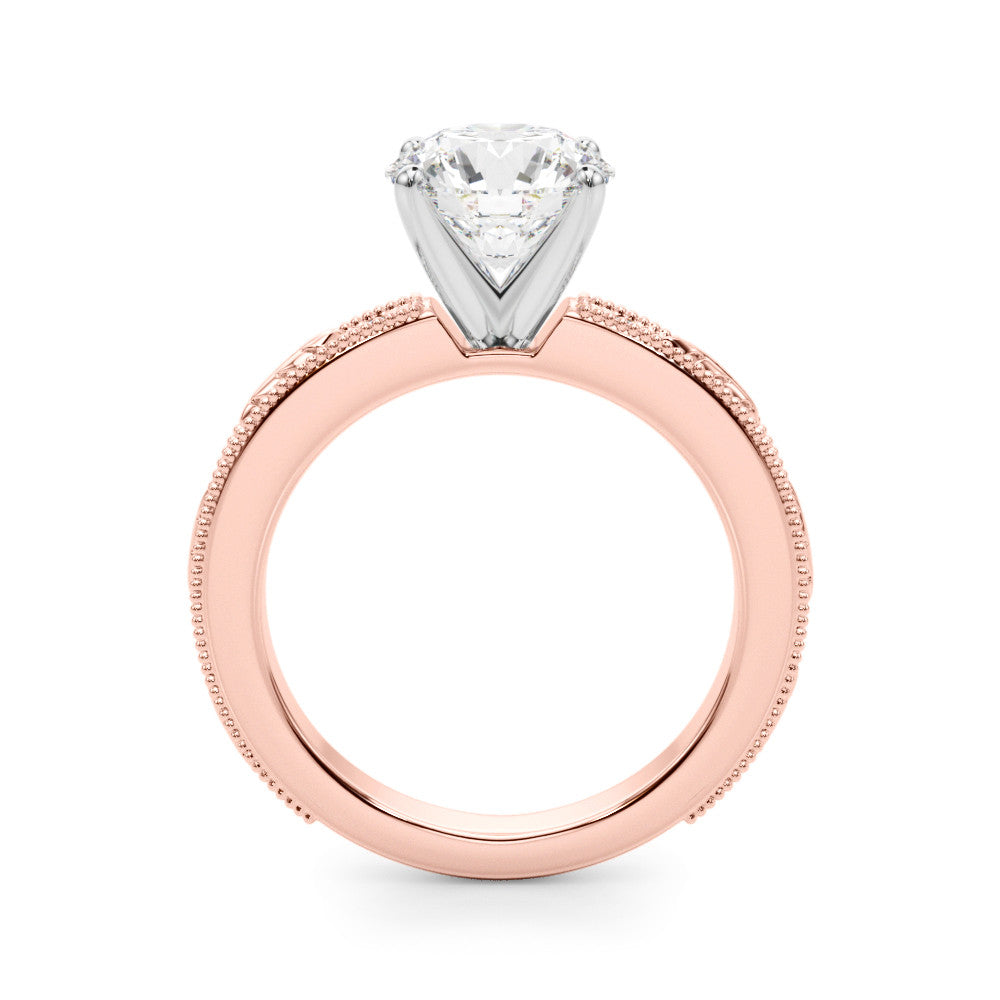 Rose gold Round Solitaire Milgrain Engagement Ring with Filigree Band and Four-Prong Setting 2
