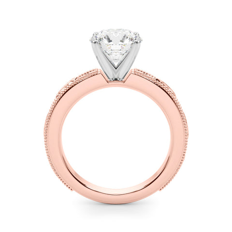 Rose gold Round Solitaire Milgrain Engagement Ring with Filigree Band and Four-Prong Setting 2