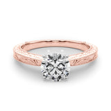 Rose gold Round Solitaire Milgrain Engraved Band with Four-Prong Setting 1