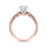Rose gold Round Solitaire Milgrain Engraved Band with Four-Prong Setting 2