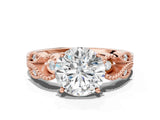 Rose gold Round Solitaire Milgrain Leaf Band with Prong Setting_3