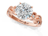 Rose gold Round Solitaire Milgrain Leaf Band with Prong Setting_4