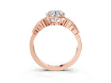 Rose gold Round Solitaire Milgrain Leaf Band with Prong Setting_6
