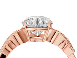 Rose gold Round Solitaire Milgrain Leaf Band with Prong Setting_7