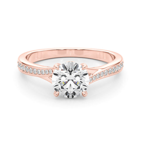 Rose gold Round Solitaire Pavé Band with Four-Prong Setting 1