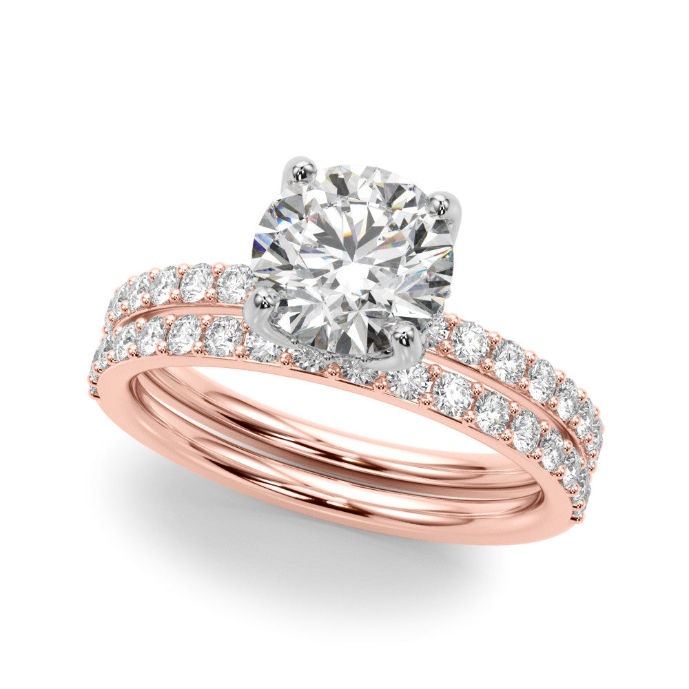 Rose gold Round Solitaire Pavé Diamond Engagement Ring with Four-Prong Setting 1