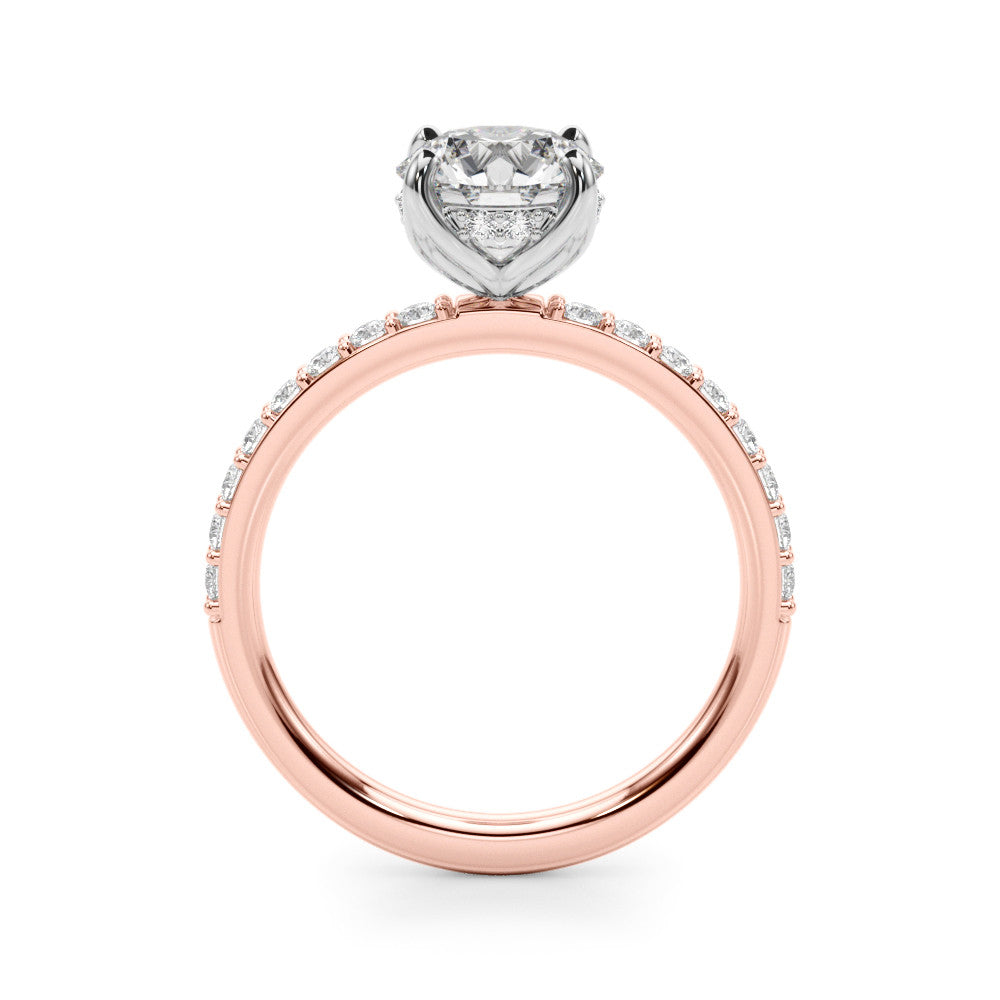 Rose gold Round Solitaire Pavé Diamond Engagement Ring with Four-Prong Setting 2