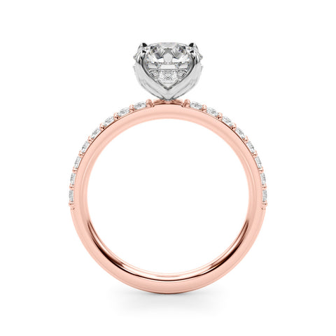 Rose gold Round Solitaire Pavé Diamond Engagement Ring with Four-Prong Setting 2
