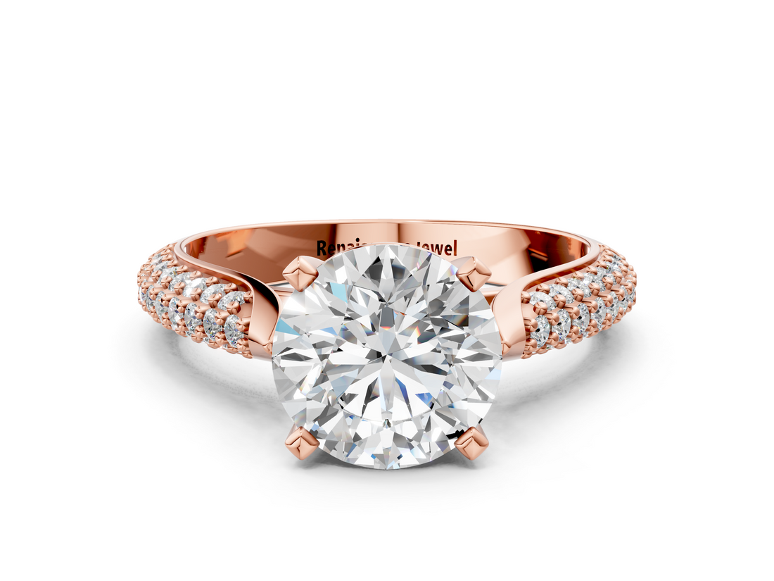 Rose gold Round Solitaire Pavé Diamond Engagement Ring with Four-Prong Setting_149