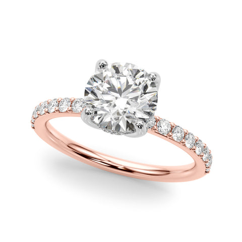 Rose gold Round Solitaire Pavé Diamond Engagement Ring with Four-Prong Setting