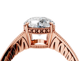 Rose gold Round Solitaire Pavé Diamond Milgrain Engagement Ring with Four-Prong Setting_10