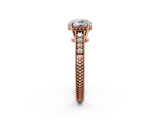 Rose gold Round Solitaire Pavé Diamond Milgrain Engagement Ring with Four-Prong Setting_8