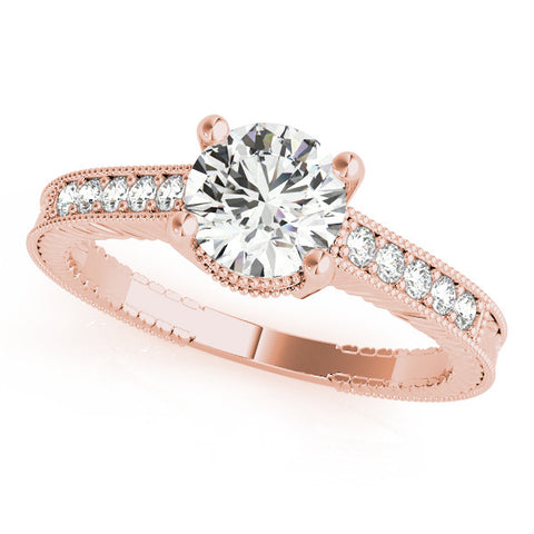 Rose gold Round Solitaire Pavé Diamond Milgrain Engagement Ring with Four-Prong Setting