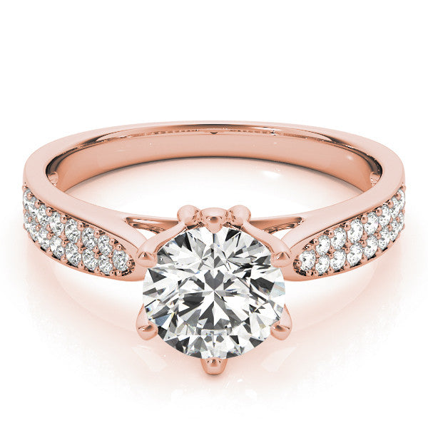 Rose gold Round Solitaire Pavé Split Shank Six-Prong Diamond Ring 1
