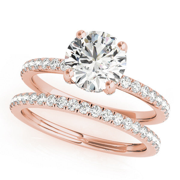 Rose gold Round Solitaire Pave Diamond Engagement Ring with Four-Prong Setting 1