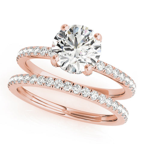 Rose gold Round Solitaire Pave Diamond Engagement Ring with Four-Prong Setting 1