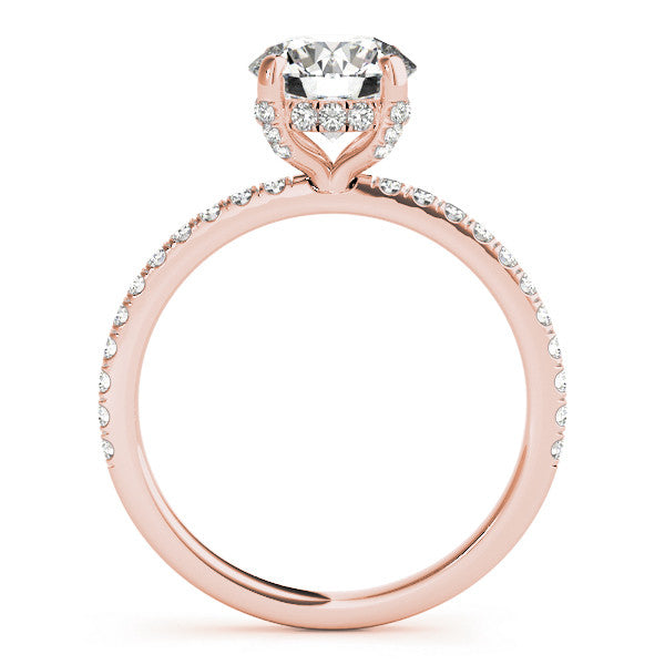 Rose gold Round Solitaire Pave Diamond Engagement Ring with Four-Prong Setting 2