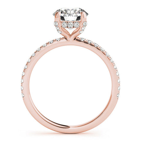 Rose gold Fancy Black Round Cut Diamond Solitaire Ring with Four-Prong Setting and Pavé Band