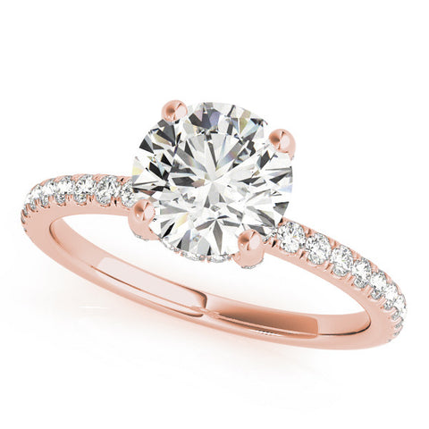 Rose gold Round Solitaire Pave Diamond Engagement Ring with Four-Prong Setting