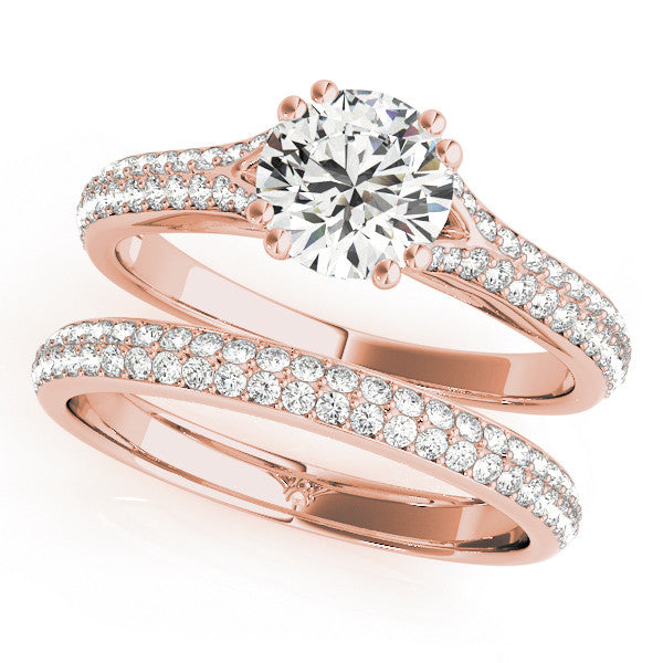 Rose gold Round Solitaire Pave Split Shank Engagement Ring with Six-Prong Setting 1