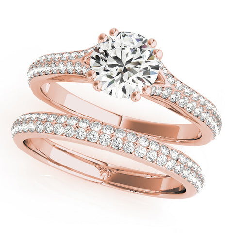 Rose gold Round Solitaire Pave Split Shank Engagement Ring with Six-Prong Setting 1