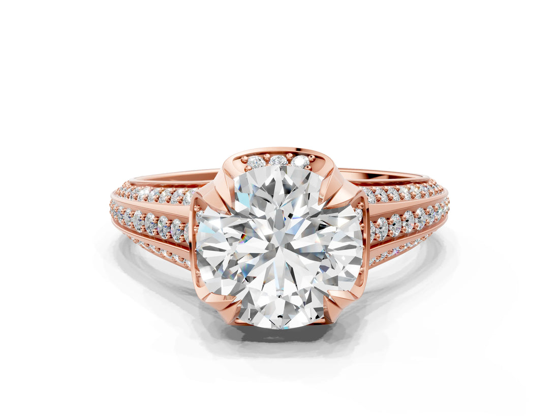 Rose gold Round Solitaire Pave Split Shank Ring with Four-Prong Setting_159