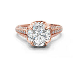 Rose gold Round Solitaire Pave Split Shank Ring with Four-Prong Setting_159