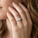 Rose gold Round Solitaire Princess Side Stone Engraved Band Prong Setting Ring_24