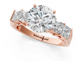 Rose gold Round Solitaire Princess Side Stone Engraved Band Prong Setting Ring_24