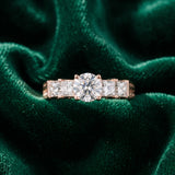 Rose gold Round Solitaire Princess Side Stone Engraved Band Prong Setting Ring_25