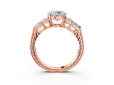 Rose gold Round Solitaire Princess Side Stone Engraved Band Prong Setting Ring_26