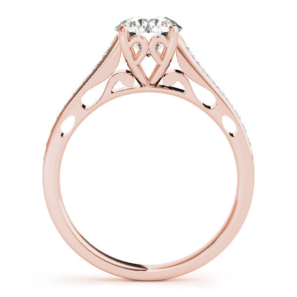 Rose gold Round Solitaire Prong Set Diamond Engagement Ring with Pave Band 1