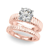 Rose gold Round Solitaire Ribbed Band with Four-Prong Setting 1