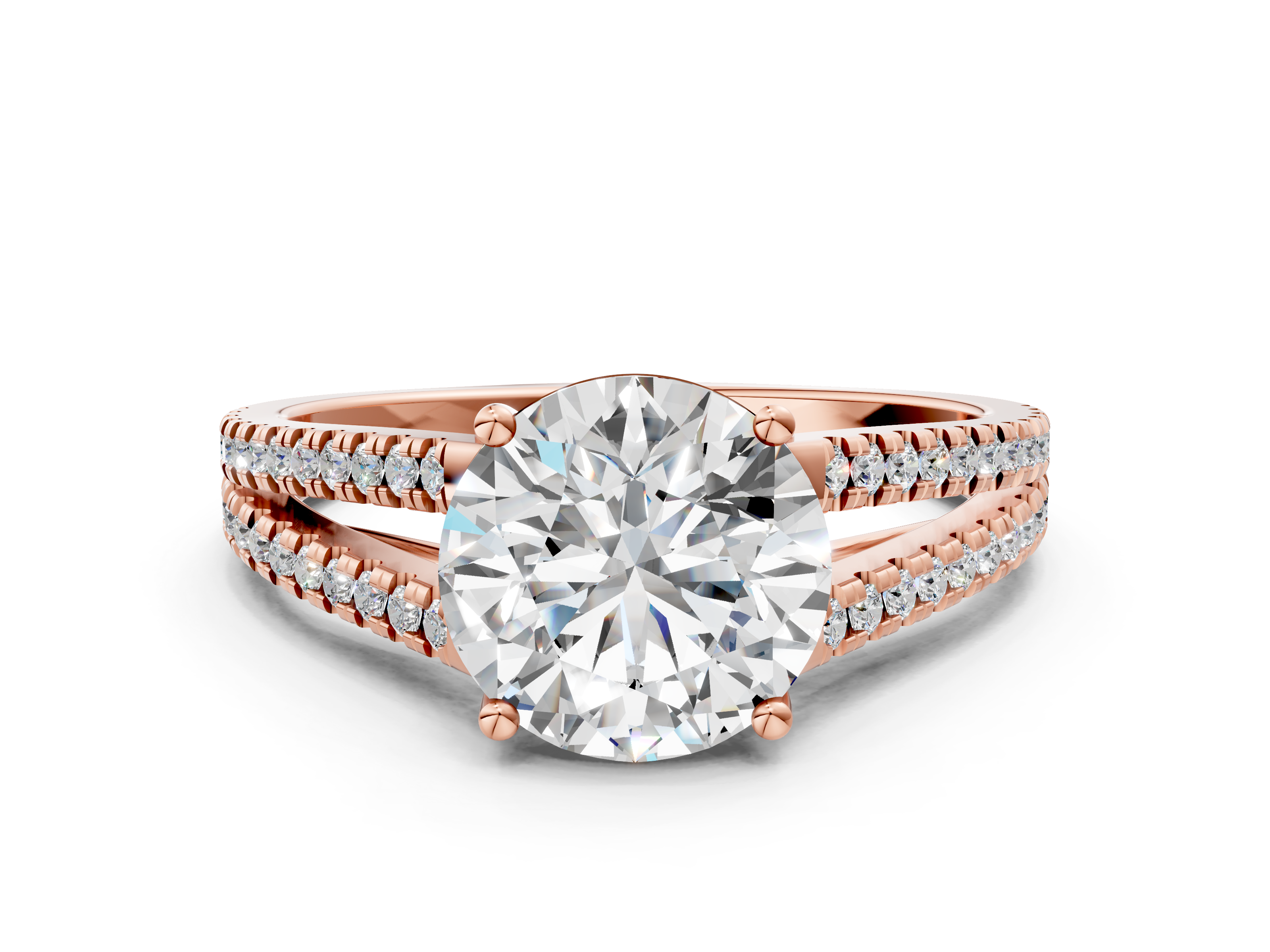 Rose gold Round Solitaire Split Shank Pavé Diamond Engagement Ring_319