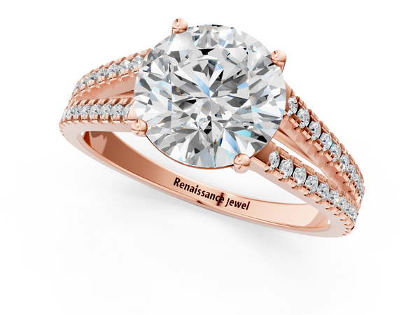 Rose gold Round Cut Diamond Solitaire Engagement Ring with Split Shank Pavé Band