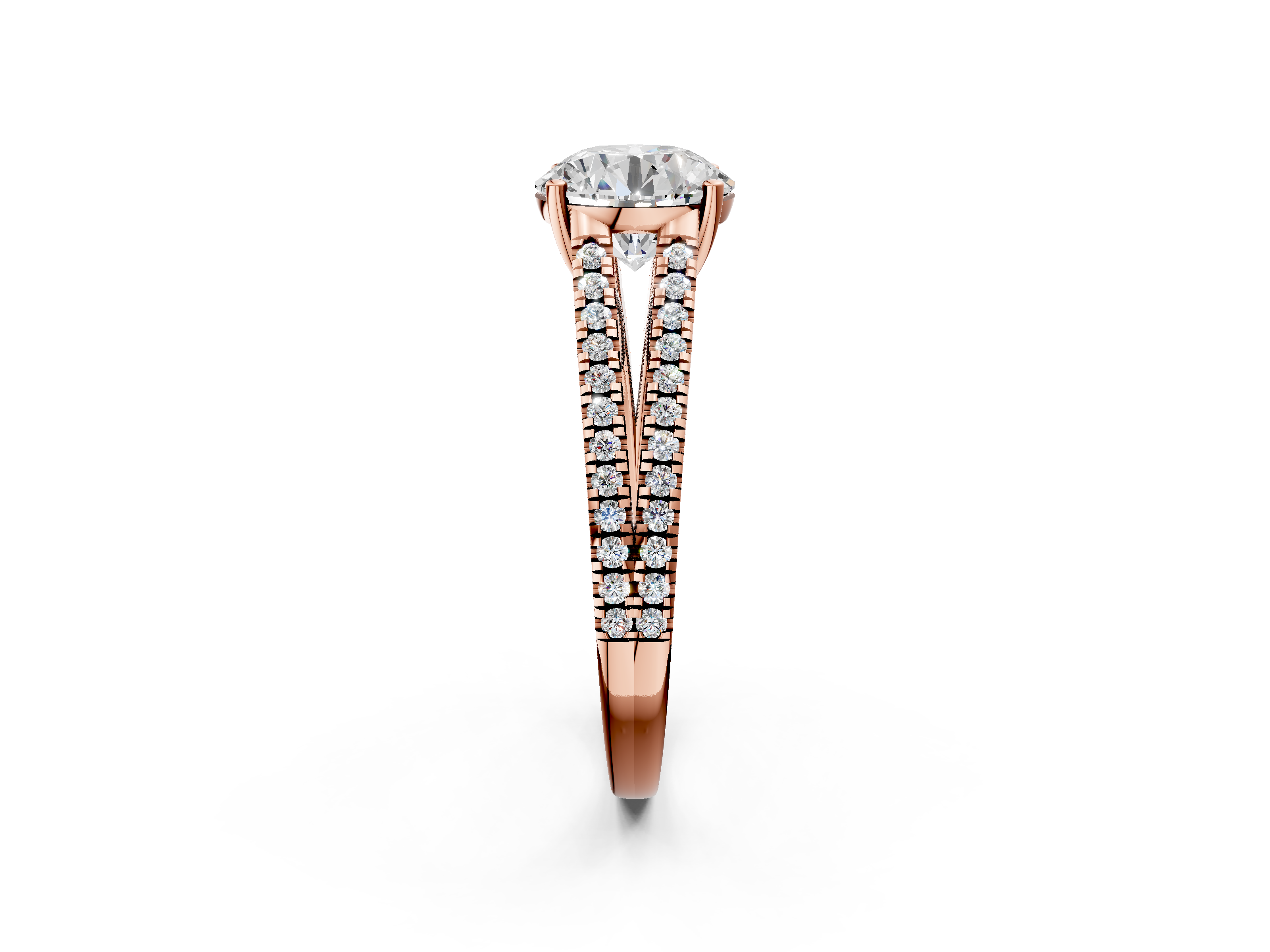 Rose gold Round Solitaire Split Shank Pavé Diamond Engagement Ring_321