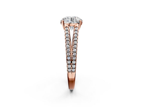 Rose gold Round Cut Diamond Solitaire Engagement Ring with Split Shank Pavé Band