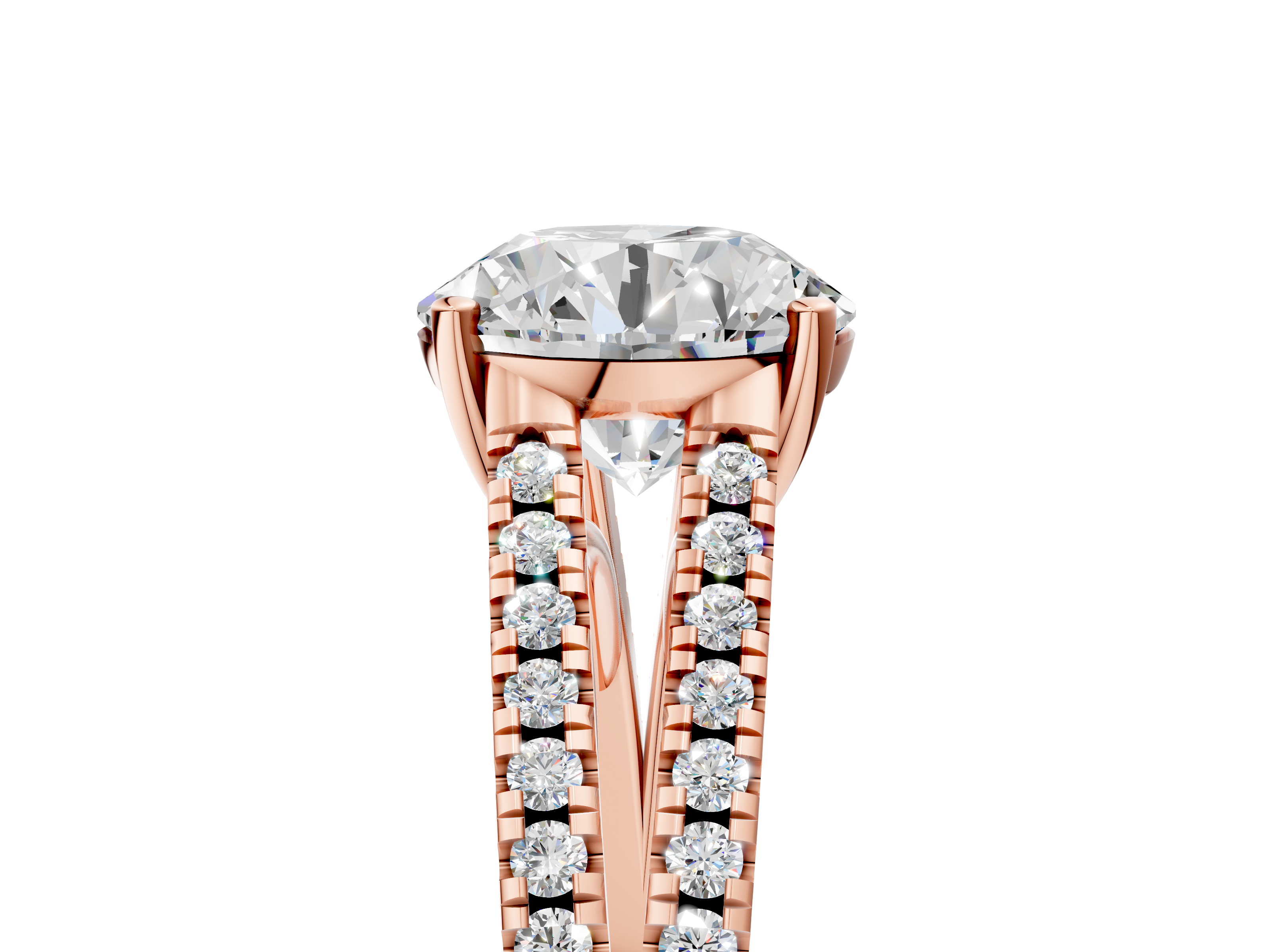 Rose gold Round Solitaire Split Shank Pavé Diamond Engagement Ring_324