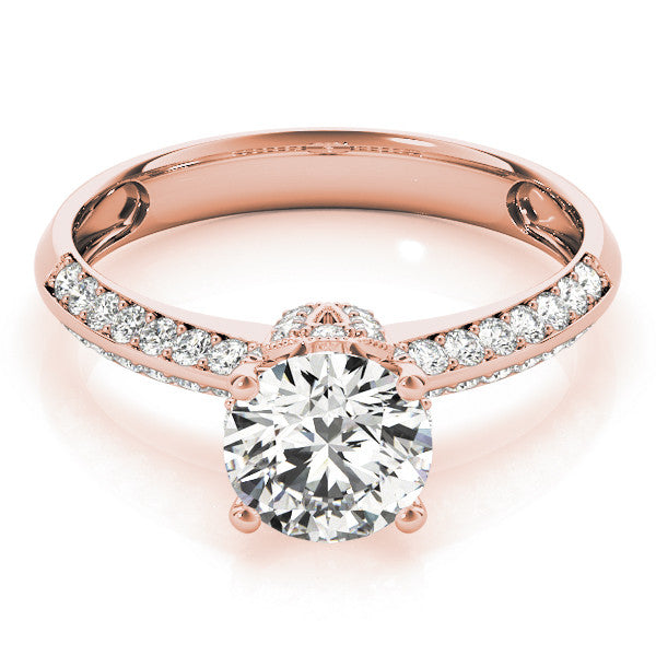 Rose gold Round Solitaire Split Shank Pave Diamond Engagement Ring with Four-Prong Setting 1