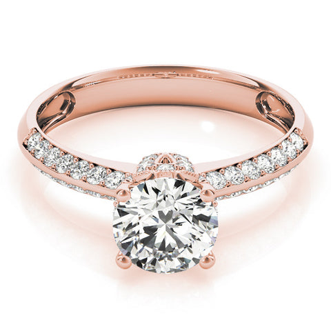 Rose gold Round Solitaire Split Shank Pave Diamond Engagement Ring with Four-Prong Setting 1