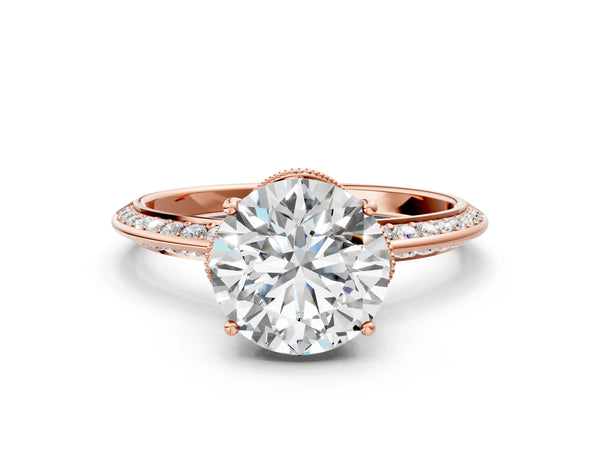 Rose Gold Round Graduated Pave Engagement Ring Setting