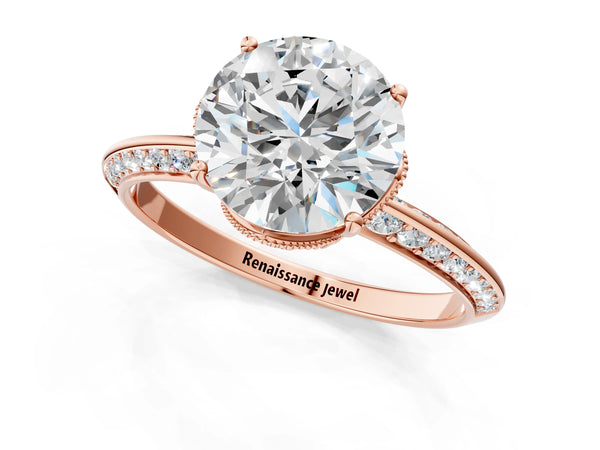 Rose Gold Round Graduated Pave Engagement Ring Setting