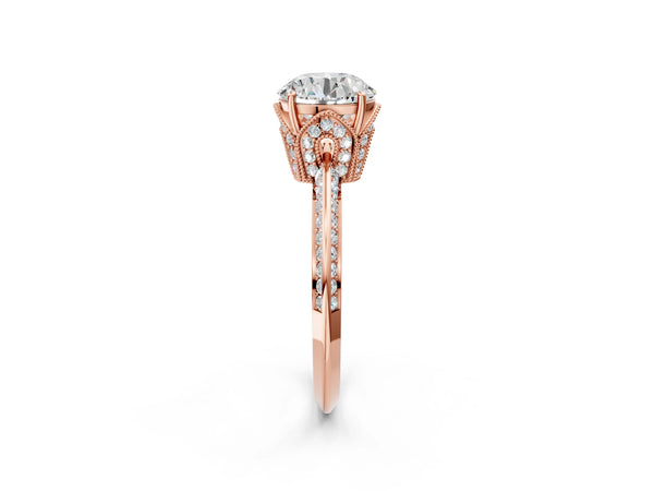Rose Gold Round Graduated Pave Engagement Ring Setting