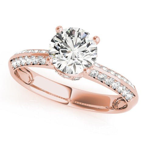Rose gold Round Solitaire Split Shank Pave Diamond Engagement Ring with Four-Prong Setting