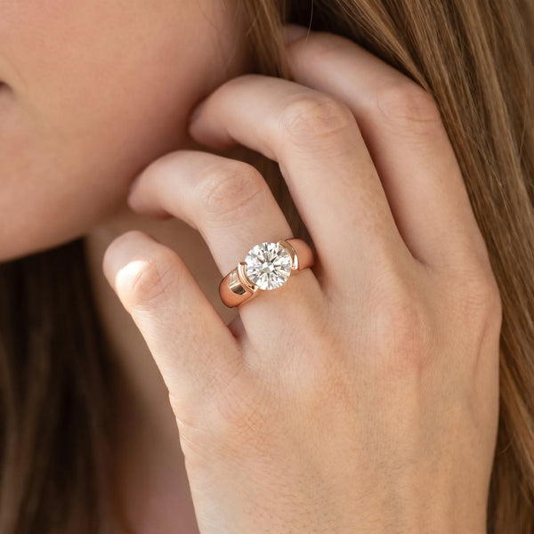 Rose gold Round Solitaire Tension Set Diamond Ring with Split Shank Band