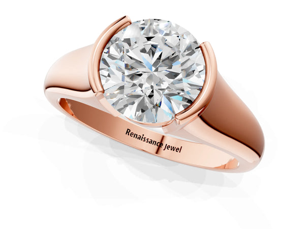 Rose gold Round Solitaire Tension Set Diamond Ring with Split Shank Band